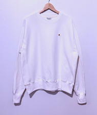 Champion Sweatshirt Pullover M Men Cream Crewneck Solid Logo Embroidered S2315 picture