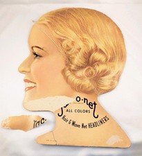 Jac-o-Net Ad Store Display Sign Vtg c.1940's Lady Head Hair Wave Paper Board picture