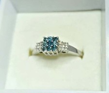 10K White Gold Blue & White Diamond Cluster Ring approx. 0.25 CTW - Size 8 (2g) picture