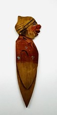 Vintage Hand Carved Wood Man Bookmark German Look Red Shirt 3 5/8” Tall picture