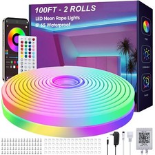 100Ft LED Neon Rope Lights with App and Remote Control, IP65 Waterproof Neon Str picture