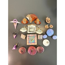 Vintage Artisan Handmade Jewelry Set Ceramic Polymer Clay Brooch & Earrings Lot picture