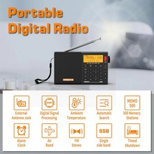 2026 Portable Radio D808 Black FM AM SW LW Wide FM Air Band Receiver w/ Battery picture