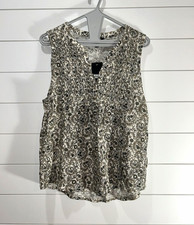 Lucky Brand Womens M Black White Paisley Sleeveless V-Neck Smocked Blouse NWT picture