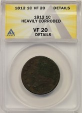 1812 1C ANACS VF 20 Details Classic Head Large Cent picture