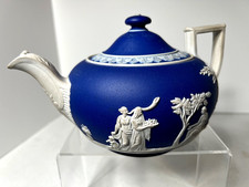 RARE 19TH C - WEDGWOOD JASPERWARE NEOCLASSICAL - TEAPOT W/WHITE HANDLE & SPOUT picture