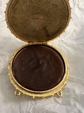 Vintage 1973 Estee Lauder, Gold w/Blue Stone, Solid Perfume Compact Necklace picture