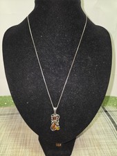 Vintage 925 Sterling Silver Amber Pendant Necklace Multi Stone Orange Honey picture