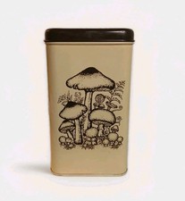 Vintage MCM Cheinco Mushroom Tin Large Canister Merry Mushroom Mod Mid-Century  picture