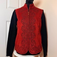 VTG Coldwater Creek Full Zip 90s Red Jacket Embroidered Sweater Sleeves SZ S picture