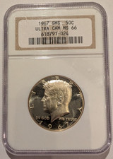 1967 SMS NGC MS 66 ULTRA CAMEO SILVER KENNEDY HALF  *** POP 267 -  STUNNING *** picture