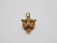 SWEET VICTORIAN 14K SOLID YELLOW GOLD FIGURAL LION TIGER HEAD CHARM PENDANT picture