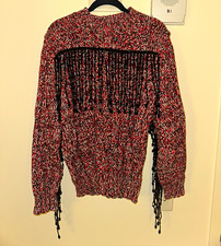 Prada Women’s Red/Black/White FW20 Beaded Fringe Oversized Sweater Size IT40 picture
