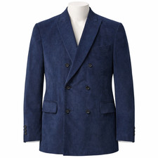 Stafford Mens Slim Fit Bold Navy Corduroy Double Breasted Blazer Jacket 44 To 50 picture