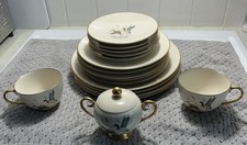 Rare Flintridge China Mallard Duck 18pc Dinnerware Ivory/Gold Rim/No Color Band picture