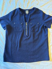 Anne Klein Women's Textured Navy Top with Gold Zipper picture