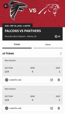 Falcons vs Panthers 2Tickets Sep 20 2026 1:00 PM Mercedes-Benz 234 row 4 1-2 picture