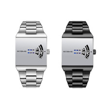 Men's Steampunk Stainless Steel Square Wrist Watch No-Hand Jumping Hour Display picture