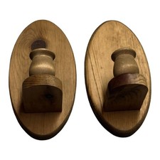 Vintage Pair Wood Wall Sconces Candle Holders Oval Pine Rustic Farmhouse Set 2 picture