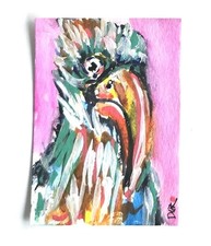 Original ACEO Wildlife Bird Fauna Tropical Miniature Dulce Maria Rico  