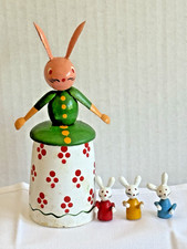 VTG Shackman Wood Rabbit & Baby Bunnies Nesting Container Toy & Box picture