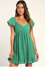 with tags Lulus Amalfi Coast Green Pleated Flutter Sleeve Mini Dress Wom G1N picture