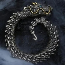 Men Vintage Dragon Viking Stainless Steel Scale Chain Wrist Cuff Bangle Bracelet picture