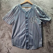 Rebel Minds XL Gray Pinstripe Baseball Jersey Shirt Embroidered G Logo Streetwea picture