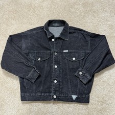 Vintage Guess By Georges Marciano Jacket Womens Medium Black Denim Jean USA 80s picture