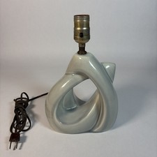 Vintage Antique Blue Grey Biomorphic Mid Century Table Lamp Brass Leviton 11” picture