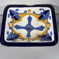 Vtg Bathroom Sink Talavera Mexican Bathroom Handmade Ceramic Painted Cottagecore picture