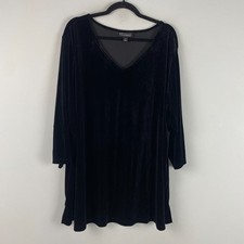 Catherines Anywear Velvet Tunic Top Size 3X Black V Neck 3/4 Sleeves picture