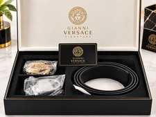 Versace Black Men Leather Belt With 2 Buckle & Box |  picture