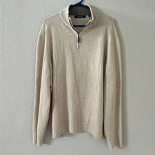 Saks Fifth Avenue Men's L Cashmere Knit 1/4 Zip Mock Neck Pullover Sweater picture