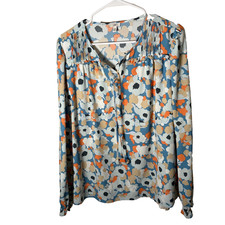 Joie Blouse Women's Medium Floral Colorful Long Sleeve V-Neck Shirt Top Artsy picture