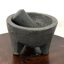 Gray Stone Molcajete Mortar & Pestle 3-Leg Handmade 6in Bowl Included picture