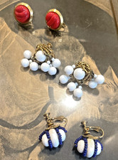 Miriam Haskell Earrings Three Pairs All Vintage and Signed picture