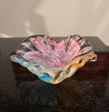 Vintage 1960’s Murano Art Glass Swirl Ruffled Bowl picture