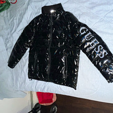 GUESS Men's Black Nylon Puffer Jacket Full Zip Stand-Up Collar Pockets L picture