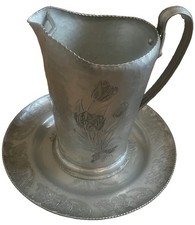 Vintage Hand Wrought Creations Rodney Kent Hammered Aluminum Pitcher With Plate picture