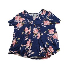 Allegrace Womens Floral Babydoll Tunic Top 3X Navy Blue Rose picture