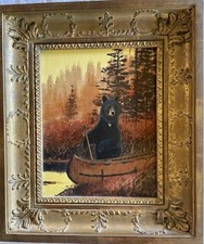 Black Bear In Camp Oil On Board By Nicholas Coleman 10” X 8” picture