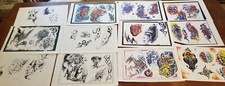 Mauricio Tattoo Flash 12 Sheets 1990s Vtg Color & B/W Skulls Nude Faces Brasil picture