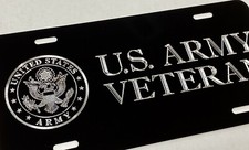Engraved US Army Vet Veteran Car Tag Diamond Etched Black Metal License Plate picture