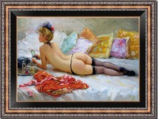 Original Nude Reclining Boudoir Woman Oil Painting Female Portrait Cancas Art picture
