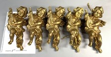 5- Vintage 11” Golden Cherubs Angels Playing A Mandolin picture