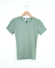 Leset Pointelle Slim Fit Tee in Eucalyptus Green 100% Cotton Size Small NWT picture