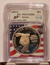 1983 S  PROOF OLYMPIC SILVER DOLLAR  ICG  PR 70 DCAM FLAG CORE picture