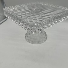 VTG American Fostoria Glass Optic Cube Square Cake Stand w/ Rum Well 10” MINT picture