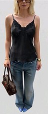NWT Vintage Halston Jeans 100% Silk Camisole Top Black Lace Beaded Size S  picture